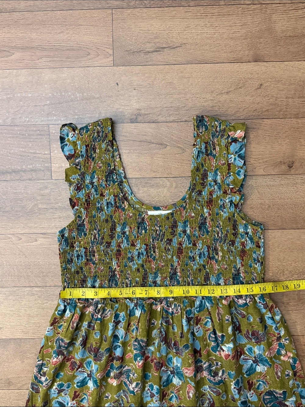 Natural Life Size Large Olivia Smocked Maxi Dress In Olive Floral Vacation Comfy - Picture 10 of 14